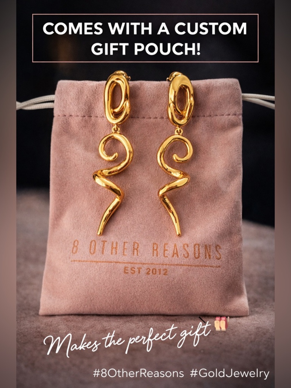 8 Other Reasons Downward Spiral Gold Earrings SOLD OUT Revolve Statement NWOT